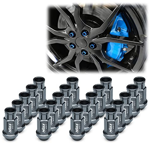 EzAuto Wrap Gunmetal 20 PCS M12x1.5 Lug Nuts Short 50mm Tuner Open End Aluminum Wheels Rims Cap WN01