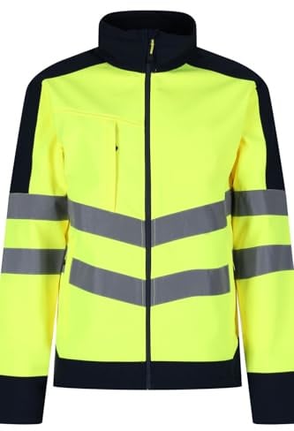 Regatta TRA625 20770 Professionelle Warnschutz-Softshelljacke, wasserdicht und atmungsaktiv, Gelb/Marineblau, Größe L
