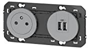 Legrand 600442 Prise de courant 2P+T Surface + chargeur 2 USB Type-A dooxie 3A précâblés finition alu