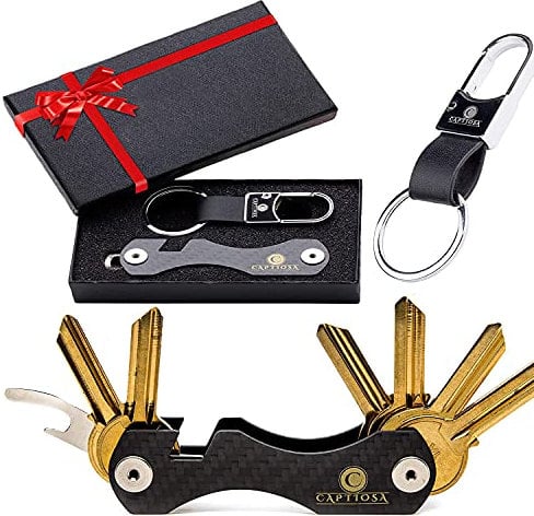 Organizer chiave del portachiavi intelligente compatto in fibra di carbonio, con perno portachiavi Portachiavi organizer fino a 28 tasti - fai da te ed EDC Multitools Grande regalo