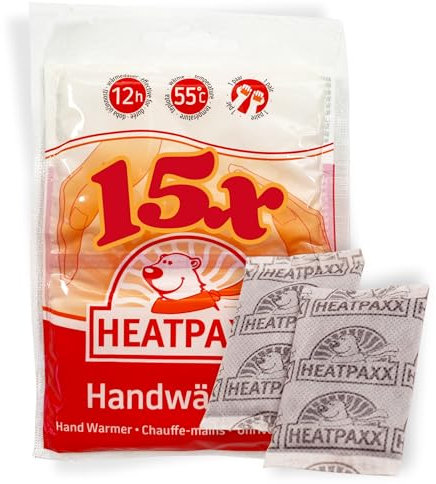 HeatPaxx Handwärmer – 15 Paar – Luftaktivierte Einweg-Wärmepads für Outdoor, Wintersport & Alltag – Bis zu 12 Stunden Wärme