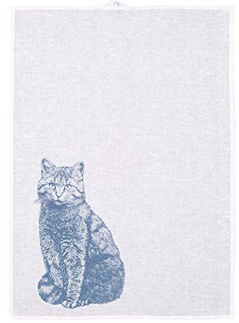Frohstoff - Geschirrtuch, Trockentuch, Küchentuch - Wildkatze, Katze - blaugrau - Baumwolle/Leinen - 50×70 cm