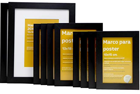 Nacnic 10 Set de cadres photo classique pour protéger et afficher des photos, diplômes, dessins, affiches... 2 cadres 20x25, 4 cadres 13x18 et 4 cadres 10x15 en noir