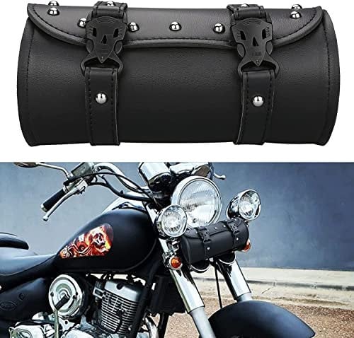 JoyFan Motorrad Lenkertasche, Motorrad Leder Werkzeugtasche für Harley Yamaha Honda Shadow Kawasaki Suzuki Vulcan, Schwarz