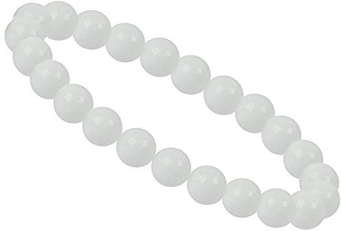 ELEDORO echtes Edelstein Perlen Armband - Natürliche Chakra Power Steine, Stretch Design, 8mm (Achat schneeweiß)