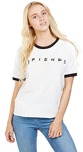 FRIENDS Women's Titles T Shirt, White Black, S