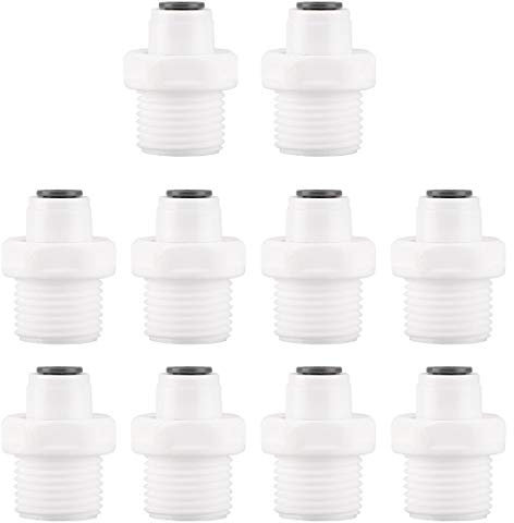 sourcing map 10pcs Connexion Rapide Durable Eau Purificateurs Tube Raccord Poussez pour Connecter Eau Tuyau Joint pour RO Système Osmose Inverse Droit, 1/2 BSP Male -1/4 OD