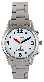 Verbalise Ladies Radio Controlled Talking Watch with Date, Alarms and Easy-Open Z Clasp Silver Bracelet Strap