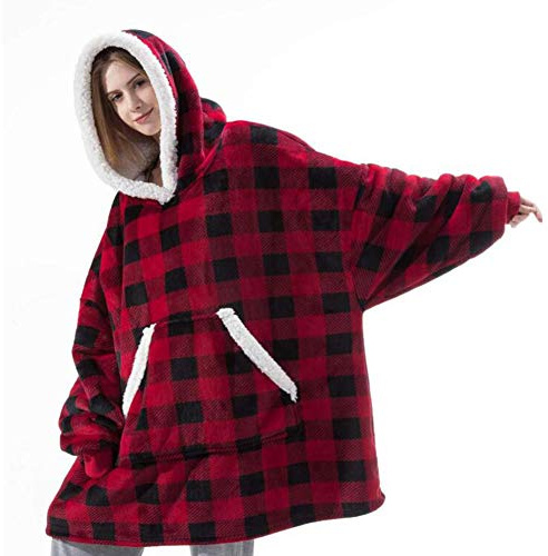 Sweat à Capuche Couverture Pull Capuchon Sherpa Peluche à Manches TV Plaid Couvertures Adulte Femme Homme Unisexe