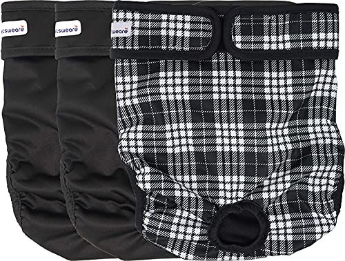 Petsweare Wasserdicht Saugfähigkeit Waschbare Robuste Wiederverwendbare Hundewindeln Läufigkeitshose Inkontinenzunterlage für Weiblichen Welpe und Hündinnen 3 Pack (Medium, Schwarz)