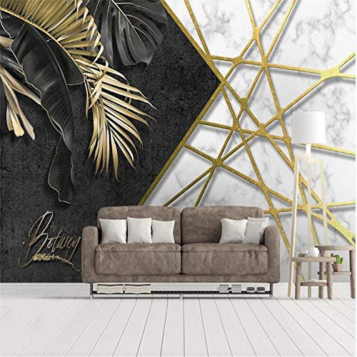 Papier peint intissé 400x280 cm -8 pièces Marbre feuille d'or noir 3D Papier Peint Photo peinture murale Décoration Murale XXL Poster Tableaux Muraux Tapisserie Photo