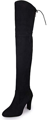 UMore Mujer Elegante Botas Altas Tacón Anchos Botas Muslo Cremallera Botas Altas hasta La Rodilla Talón Grueso Punta Redondeada para Mujer
