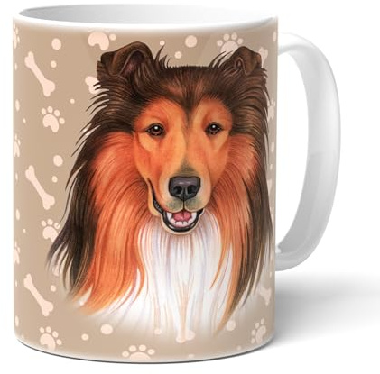 COLLIE - Kaffeetasse aus hochweriger Keramik. Becher mit passenden Text und Collie Zeichnung. Tasse, Teetasse, Kaffeebecher. Praktisches Geschenk für alle Hunden Liebhaber.