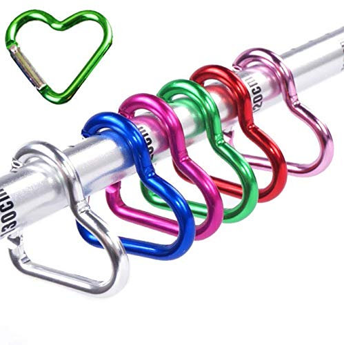 Kerta Herzförmiger Aluminium-Karabinerhaken, Schlüsselanhänger, Angeln, Camping, Wandern, 10 Stück (zufällige Farbe)
