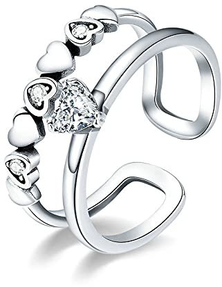MAITONGG 925 Sterling Silber Ringe Elegante Herz Zu Herz Ringe Kubikzircon Offene Ringe Für Frauen Verlobungsringe Für Sie