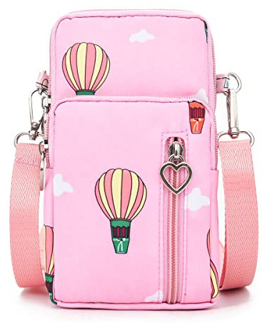Universelle Crossbody Geldbörse Handytasche für Frauen Mini Schulter Arm Tasche Handy Geldbörse kompatibel für iPhone/Samsung Galaxy, Rosa Ballon, Large