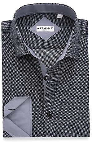 Alex Vando Chemise imprimée à manches longues pour homme Coupe droite boutonnée, Noir 130, Taille XL