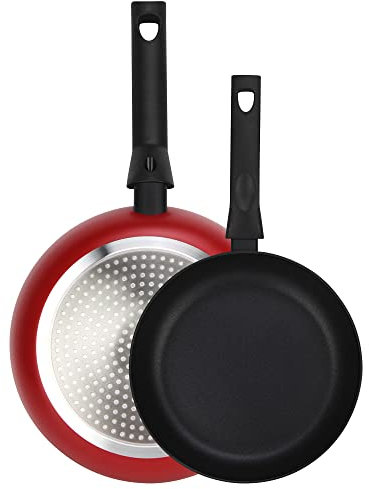 Fagor Nela Rouge Set Juego Sartenes Inducción 20-24 cm, Aluminio Extragrueso Espesor 3 mm, Antiadherente Ecológico Doble Capa sin PFOA, Apta para Todas Las Cocinas, Vitrocerámica, Gas, Lavavajillas