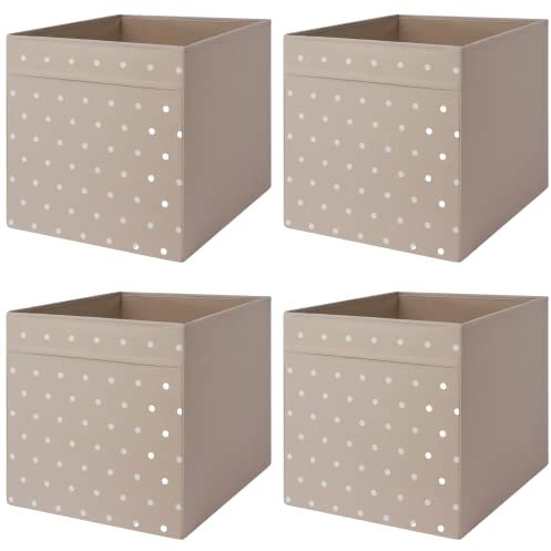 HSD Cube Storage Boxes Foldable Fabric Storage Organizer Boxes for Shelving Unit for Home, Office Use, Bedroom, Nursery, Wardrobe, Toys Best Gift For Children's, 33x38x33 CM (4 Pack, Dotted/Beige)