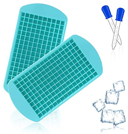 Lot de 2 moules à glaçons carrés en silicone - Facile à démouler - Mini bac à glaçons avec 2 compte-gouttes en silicone bleu foncé pour boissons glacées, cocktails, jus