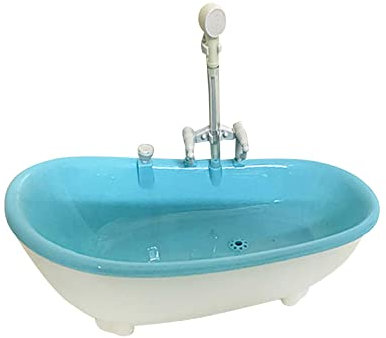 perfk 1/6 Maison de Poupée Baignoire Maison de Poupée Décoration Poupée Miniature Maison de Poupée Semblant Jouets Simulation Salle de Bain Accessoires pour, Bleu