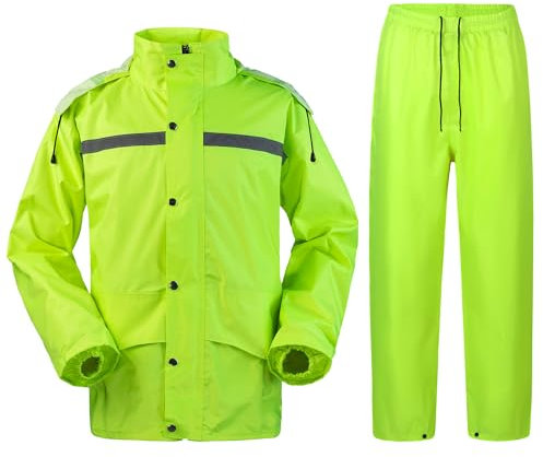 Oralidera Homme Combinaisons de Pluie Moto Manteaux Imperméables Pantalon de Pluie et Veste Coupe-Vent Combinaison imperméable à Capuche, Vert, L