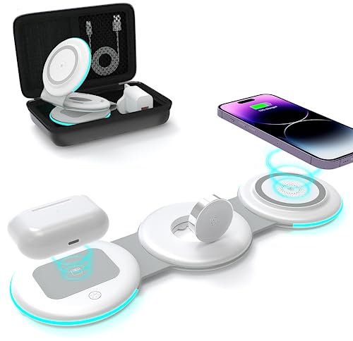 Wireless Charger 3 in 1 - ADADPU Magnetic Foldable Charger Stand Wireless Charging Pad Fast Charging Station for iPhone 16/15/14/13/12/Pro/Max, Charging Dock for Apple Watch Series, AirPods 3/2/Pro