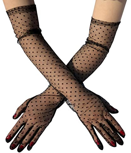 COSFAN Guantes largos de tul para mujer,Guantes de novia,Guantes de protección solar,Guantes transparentes largos hasta el codo para baile Fiesta de noche