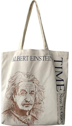 Fubeeser Albert Einstein Mona Lisa Lächeln Porträt Malerei Linie Zeichnung Canvas Tragetasche für Damen Mädchen Baumwolle Einkaufstasche mit Griffen, Beige mit Hochformat, standard