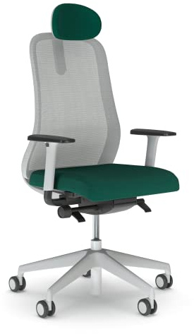 Nowy Styl Souly Bürostuhl, Synchronmechanik mit Sitztiefenverstellung, Taschenfederkernsitz, 2D Armlehnen, Netzrücken, 3D Kopfstütze, ergonomisch, Kunststoff, Dunkelgrün, Belastbarkeit bis 110 kg