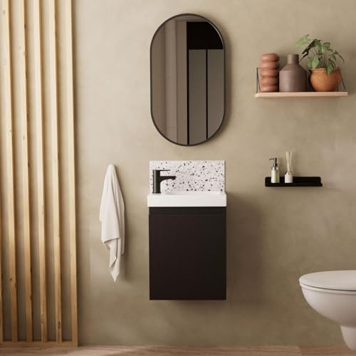 Muebles de lavabo Lisa Negro + Grifo Negro + Espejo Oval
