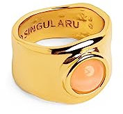 SINGULARU - My Rose Quartz Ring. Messing mit 18 Kt Vergoldeter Beschichtung und Naturstein. Schmuck für Damen. Größe 16.