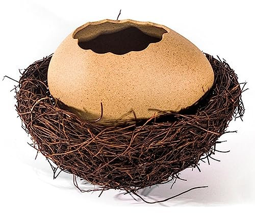 Acfthepiey 1Set Persönlichkeit Dessertschale Eierschale Straußenei Vase Heimdekorationen Keramik + Rattan