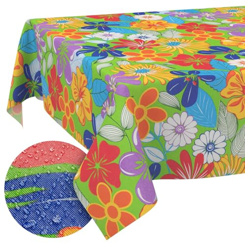 ANRO Tischdecke abwaschbar Bunte Blumen rund Ø 140 cm Outdoor wetterfest | schmutz- & wasserabweisend, pflegeleicht – waschbar bei 30 °C – ideal für Garten, Terrasse & Esszimmer