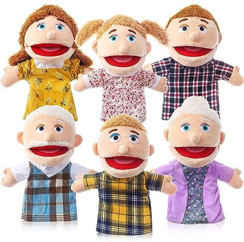 6 Pcs Family Members Hand Puppets - 12 Inch Mouth Opening Plush Toys for Kids Storytelling & Imaginative Pretend Play