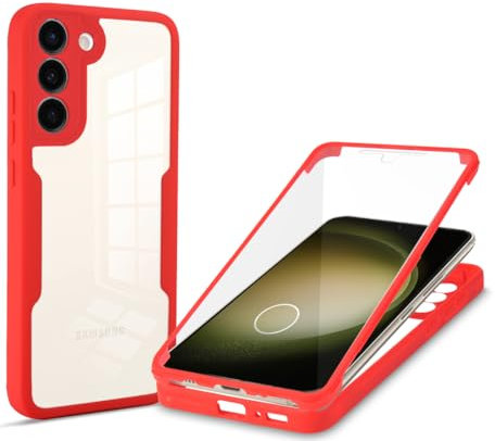 Samsung Galaxy S23 FE 5G Case with Built-in Screen Protector, 360 Degree Full Body Protective Military Grade Shockproof Clear Cover Rugged Bumper Slim Phone Case for Samsung Galaxy S23 FE 5G, Red