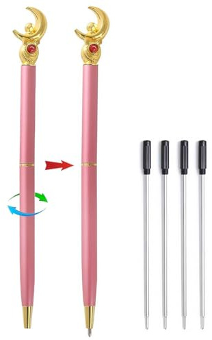 GHHQIANG Sailor Moon Kugelschreiber, Schulbedarf, Sailor Moon Merch, Kawaii-Schreibwaren-Set für Schultag, Studenten, Geschenke oder Büros, Spitze 1 mm, mit 4 schwarzen Stiftminen, 2 Stück