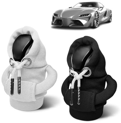 KJG Schaltknauf Hoodie, 2 Stück Hoodie Schaltknauf, Hoodie für Schaltknauf, Auto Schalthebel Abdeckung, Schalthebel Hoodie, Schaltknauf überzug für Auto Schalthebel Dekoration Zubehör (Weiß + Schwarz)