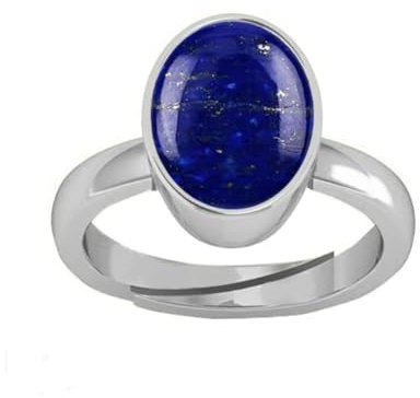 KUSHMIWAL GEMS 4,25 Ratti 3,25 Karat Lapislazuli-Ring, natürlicher Lapiz-Ring, original, Labor-zertifiziert, blauer Lapislazuli, versilbert, unbeheizt, wertvoll, verstellbar, für Damen und Herren,