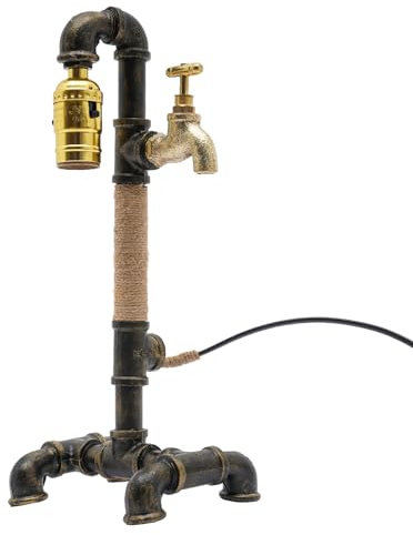 YUNRUX Industrie-Wasserrohr-Tischlampe Retro Industrie Wasserrohr Lampe Wasser Rohre Schreibtischlampe Industriestil Wasserpfeifenleuchte Vintage-Wasserrohr-Nachttischleuchte E27 Ohne Glühbirne