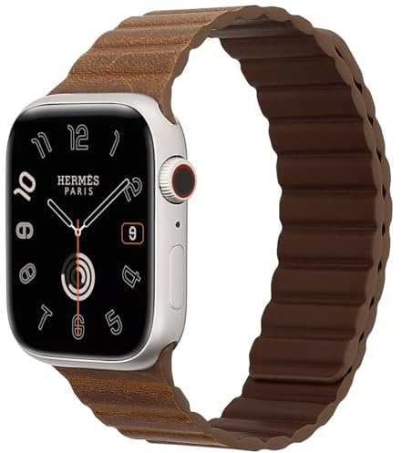 Crazy Horse Genuine Leather Strap for Apple Watch 38 mm 40 mm 41 mm 42 mm 44 mm 45 mm 49 mm, Magnetic Apple Watch Strap Easy to Remove for Men Women iWatch Ultra/Ultra2 Series 9 8 7 SE 6 5 4 3,