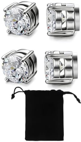 LICHUANUK 2 Paare Magnetischer Ohrstecker Kein Piercing Magnet Ohrringe Fakes für Herren Mann Damen Edelstahl Silber,6/8mm
