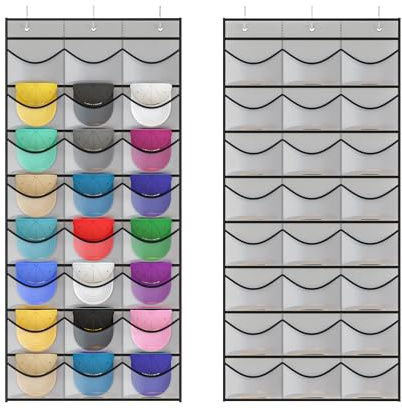 LONGD Hutablage, verfügt über 24 transparente, tiefe Taschen, ideal für die Organisation von Baseballkappen, praktisches Design über der Tür oder an der Wand, mühelose Präsentation und Aufbewahrung,