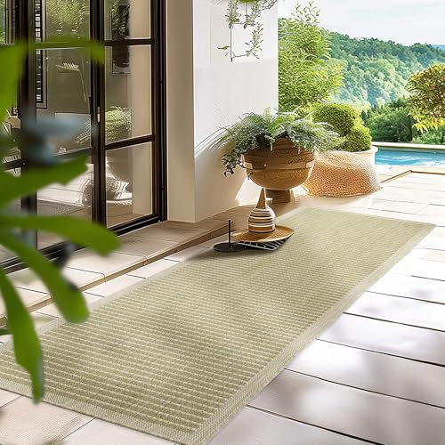 HomebyHome Outdoor-Teppich Flachgewebe Wetterfest Einfarbig Grün Küchenteppich, Balkon Terrassen Garten Wohnzimmer Teppich 80 x 250 cm