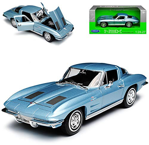 Welly Chevrolet Chevy Corvette C2 Stingray Coupe Blau Silber 1962-1967 1/24 Modell Auto