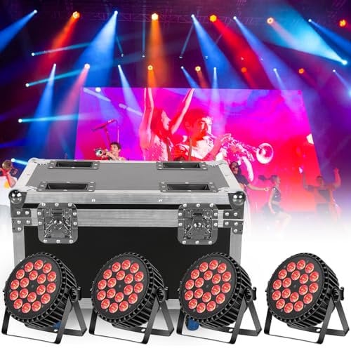 DELIBANG 4Pcs 18 LED Par Stage Light Shell in alluminio con Flightcase, 200W RGBW Disco Party Light con Auto/Strobe / DMX512 modalità di controllo, Disco Light Moving Head per Party Club Bar Wedding