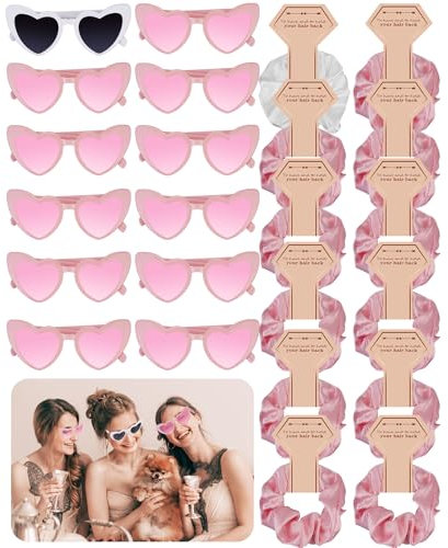 POFIBO JGA Brille Team Braut Haargummi - 24 Stück Braut Herz Brille Set Enthalten 12 Herzförmige Brille + 12 Bride Haargummi, JGA Brille Team Braut Herz Brille für Party, Hochzeit, Karneval