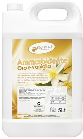 Ammorbidente Lavatrice Profumato 5 Litri Detersivo Lavatrice Liquido Concentrato 100 Lavaggi Protegge e Cura i Tessuti Facilita e Stiratura (Oro e Vaniglia)