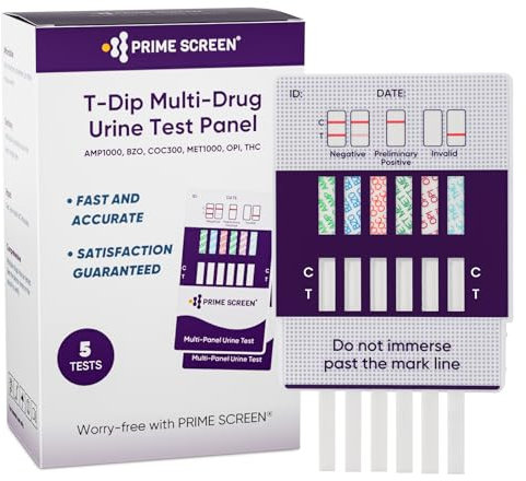 Prime Screen Drogentest schnelltest 6-in-1 Urin Drogentest 5x Drogentest auf Cannabis THC Kokain Opiate Methamphetamin Amphetamine Benzodiazepine Drug Test