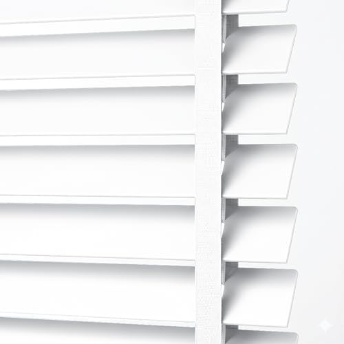 Home In Style 4U Faux Wood Window Venetian Blinds, White W 75cm x L 213cm | 50mm Horizontal Smooth Slats with Tape Blind, Easy Fit Child Safe cords Trimmable-Home Office Window Blinds